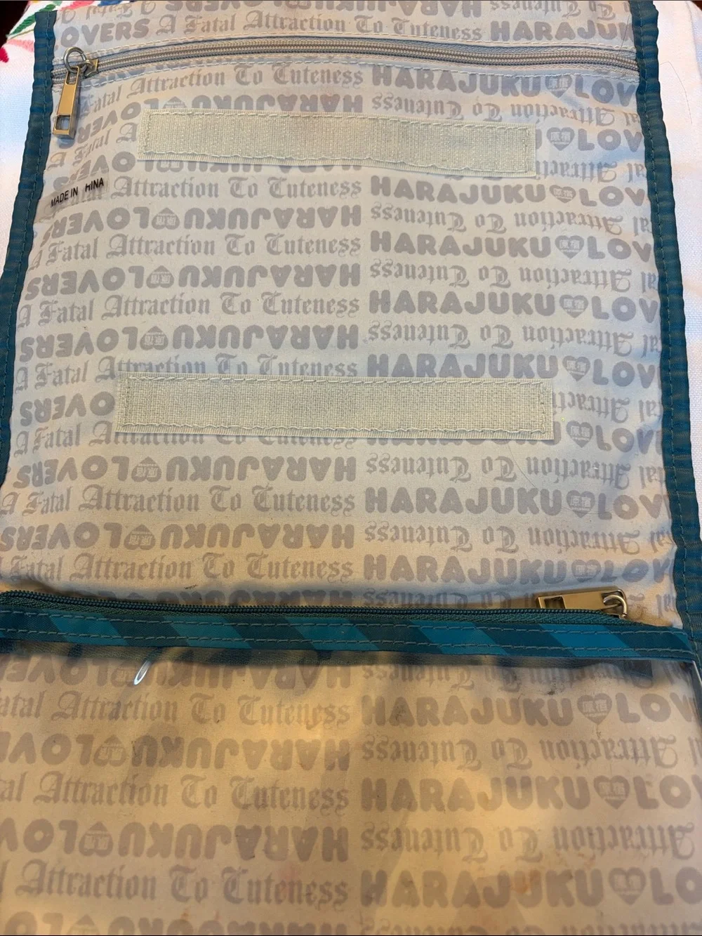 Harajuku Lovers Gwen Stefani Tri-fold Teal Foldable Cosmetic Toiletries Bag